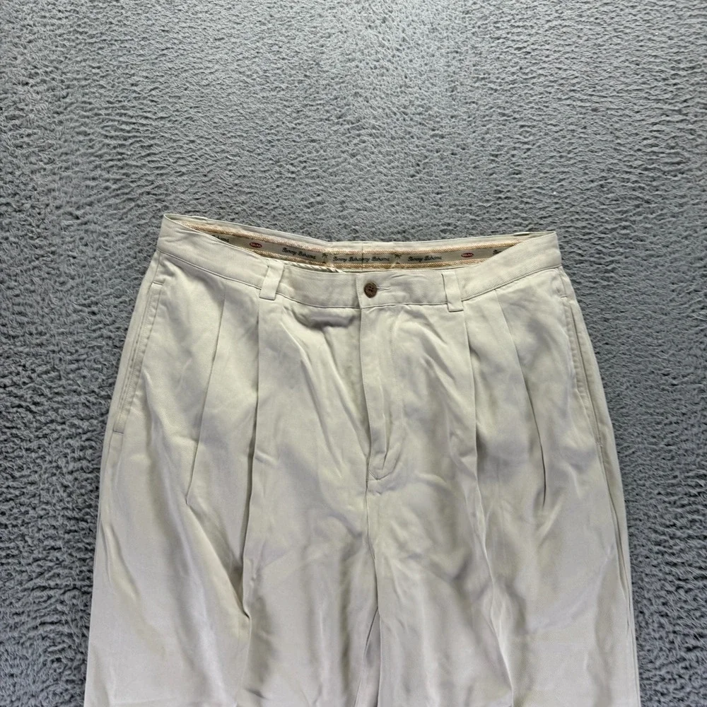 Tommy Bahama Pant Mens 38x30 Beige Silk Khakis Straight Pleated Beach Resortwear